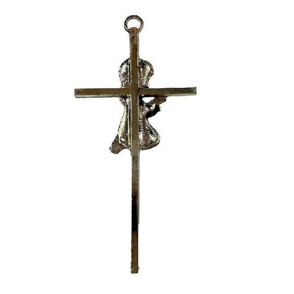 Silver Tone Hanging Nursery Wall Cross With Praying Girl On Knees 6” - Picture 5 of 13
